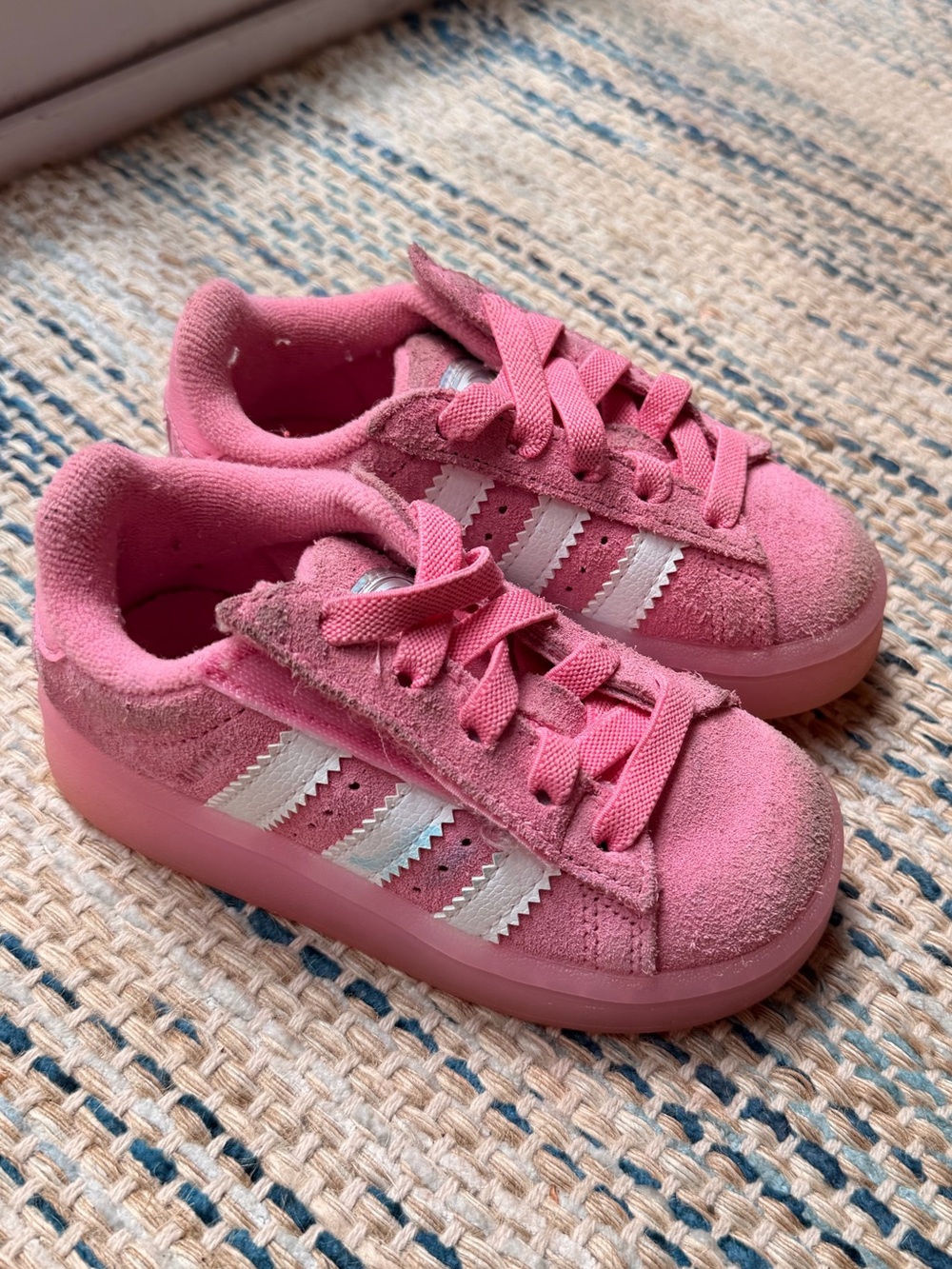adidas Pink Suede light up Kids Sneakers with White Stripes